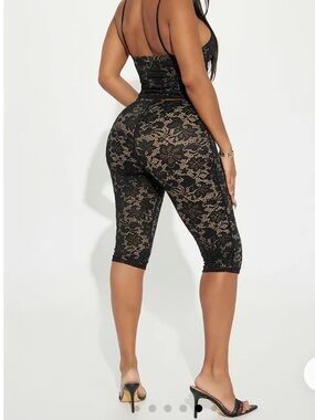 Fashion Nova Black Lace Cropped Jumpsuit Capris